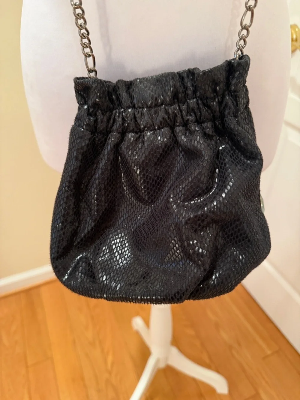 White House Black Market Black Jeweled Drawstring Crossbody - Picture 9 of 11